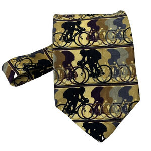 Jhane Barnes Original All Silk Gold w/Black/Blue/Gray Bicycle Design Japan